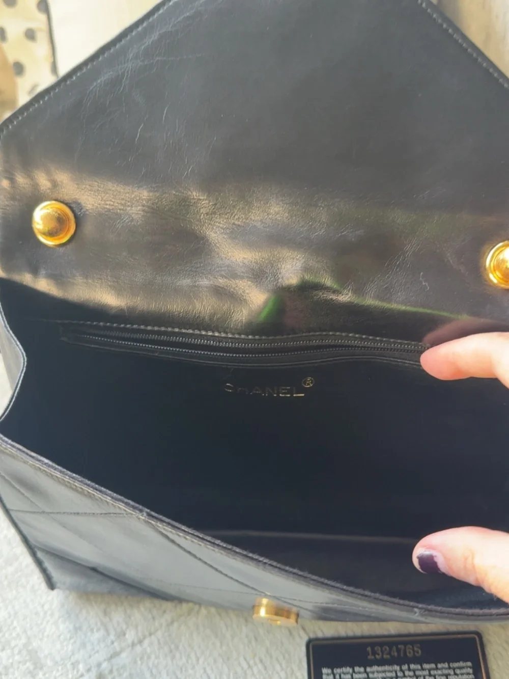 Rare Vintage CHANEL 1 Series Black Quilted Leather Envelope Shoulder Bag COA
